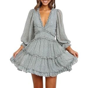 Green Floral Flowy Mini Dress WITH open back;